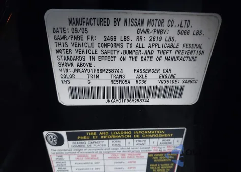 2006 Infiniti M35X from USA, damaged, VIN JNKAY01F96M258744